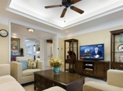 優(yōu)雅淡黃美式風格140平米四居室客廳電視背景墻裝修效果圖