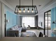水藍(lán)現(xiàn)代簡(jiǎn)約風(fēng)格100平米三居室餐廳吊頂裝修效果圖