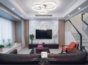 龍湖獅山原著現(xiàn)代簡約復(fù)式客廳裝修實(shí)景案例