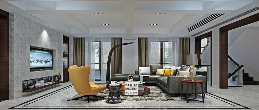 澄湖水岸現(xiàn)代簡(jiǎn)約別墅客廳裝修效果圖
