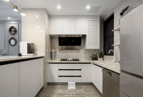 愉景灣現(xiàn)代輕奢混搭風(fēng)格復(fù)式廚房裝修實(shí)景案例