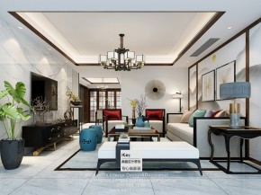 南山維拉新中式四居室客廳裝修效果圖